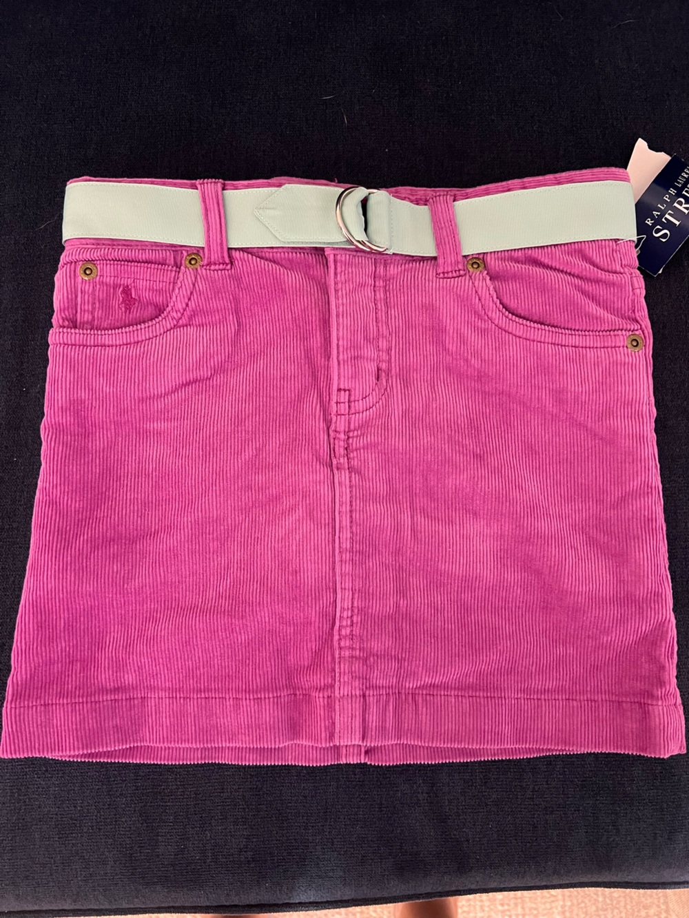 NWT Kids Ralph Lauren Pink Purple Corduroy Skirt with Light Teal Belt